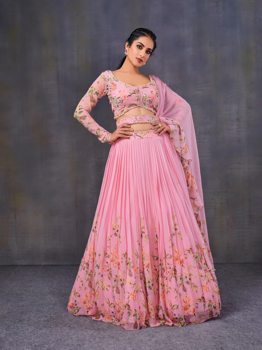 Pleated Lehenga In Baby Pink
