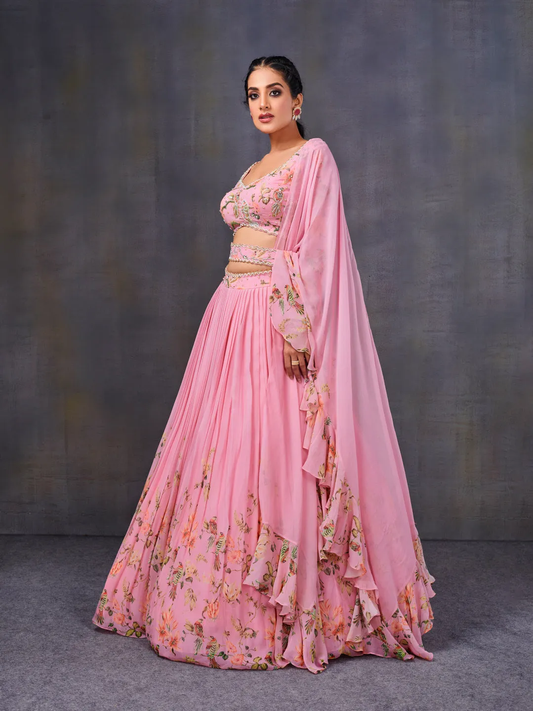 Pleated Lehenga In Baby Pink