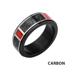 Polished Finish Black IP with a dash of red Carbon Fiber Weave Pattern Ring