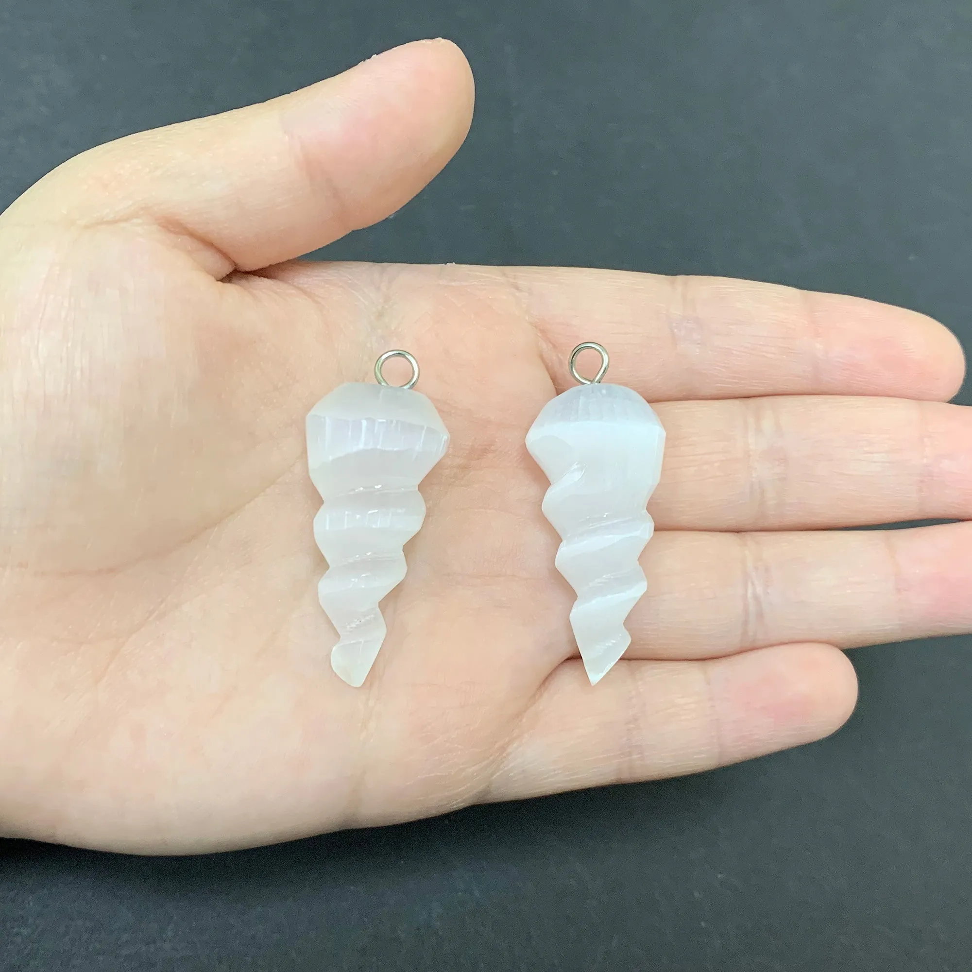 Polished Selenite Spiral Flame Shaped Pendant