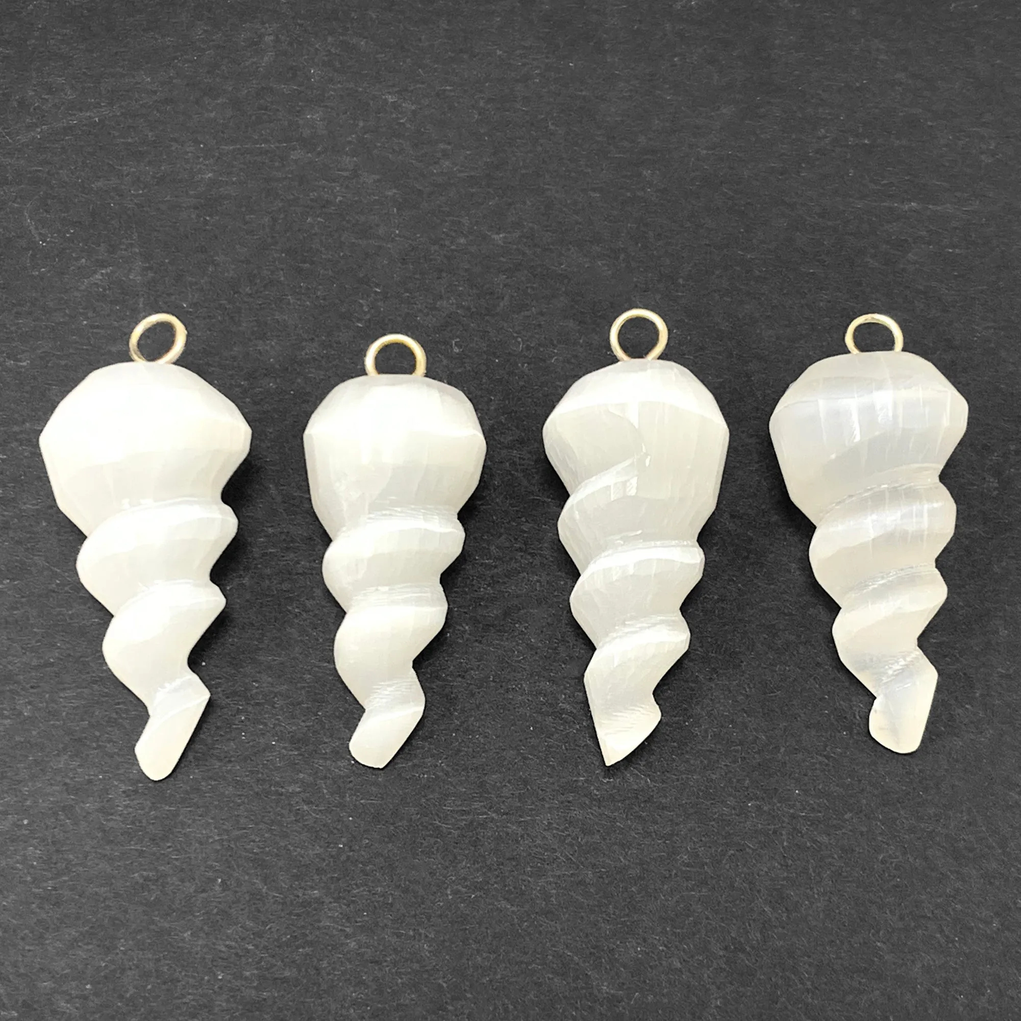 Polished Selenite Spiral Flame Shaped Pendant