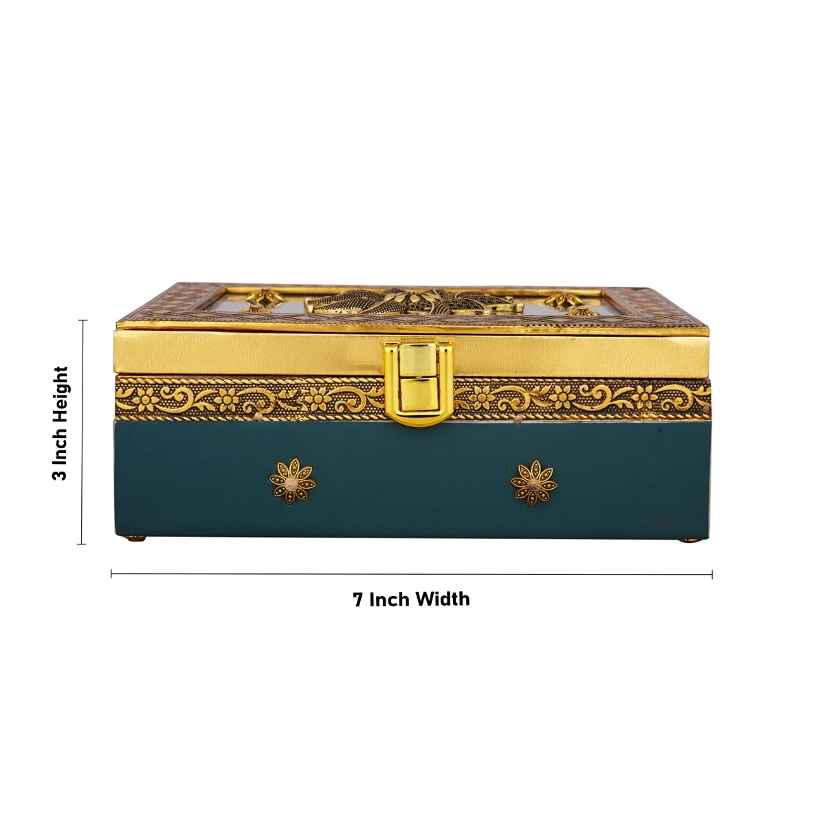 Pooja Box - 3 x 7 Inches | Jewellery Box/ Antique Polish Design Storage Box for Home