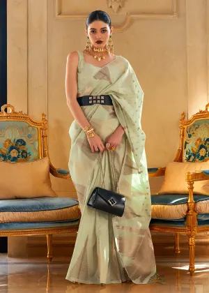 Pretty Sea-Green Tissue Zari Weaving Bollywood Saree