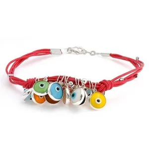 Protection Good Luck Amulet Strand Bracelet with Multicolor Evil Eye Beads 7-7.5 Inch