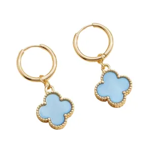Quatrefoil Clover Shape Hoop Earrings - Blue