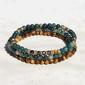 "Abundance & Prosperity" Moss Agate and Smoky Quartz Delicate Bracelet Set