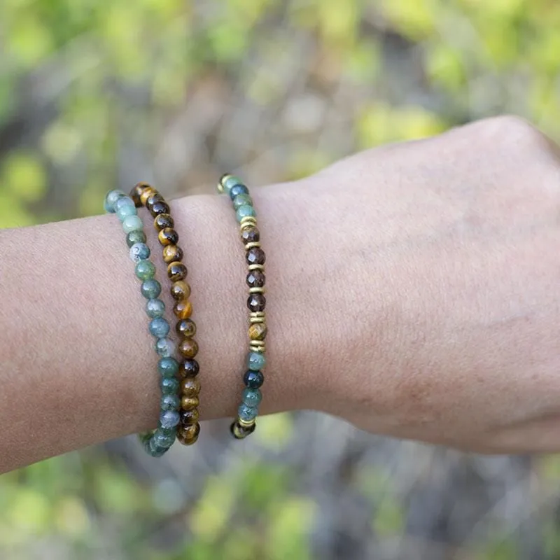 "Abundance & Prosperity" Moss Agate and Smoky Quartz Delicate Bracelet Set