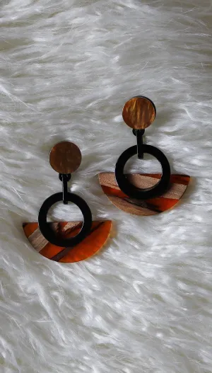 "AURIOL" EARRINGS - WOODEN/ORANGE