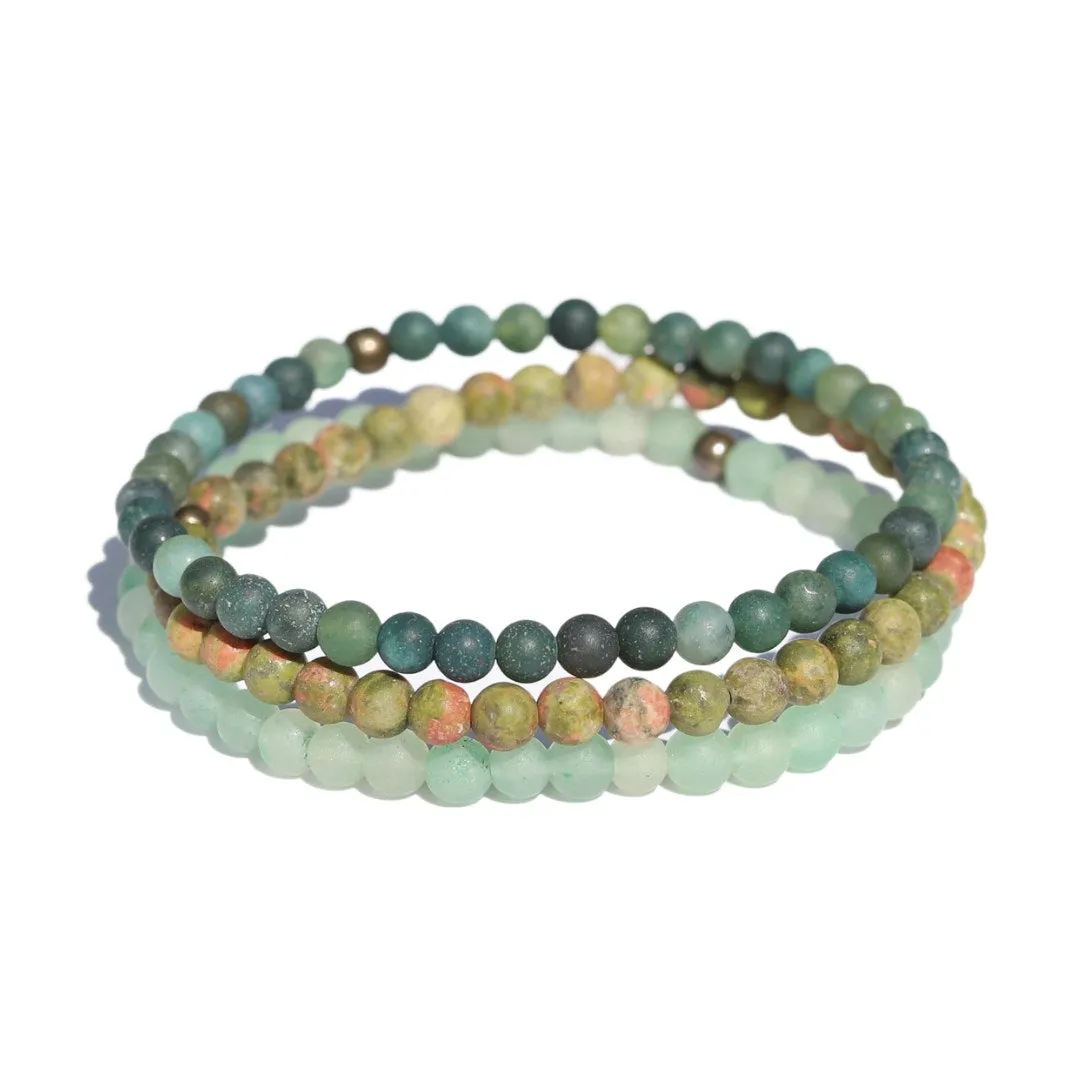 "Balance" Moss Agate Aventurine & Unakite Bracelet Set