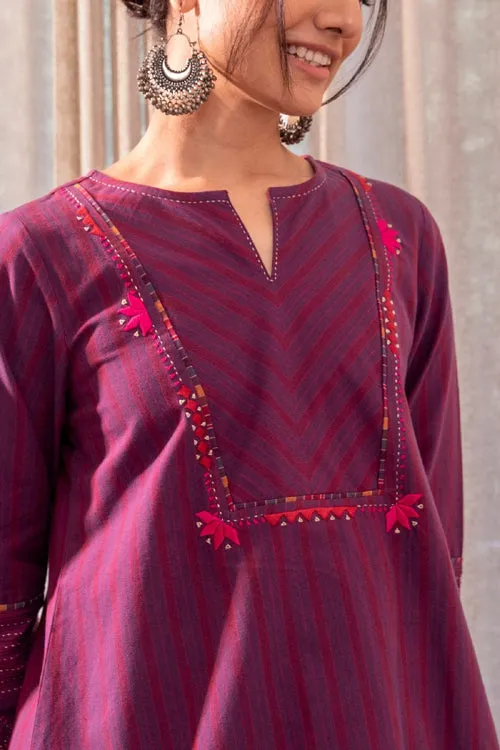 Rangsutra Haveli Soof Violet Hand Embroidered Flared Top