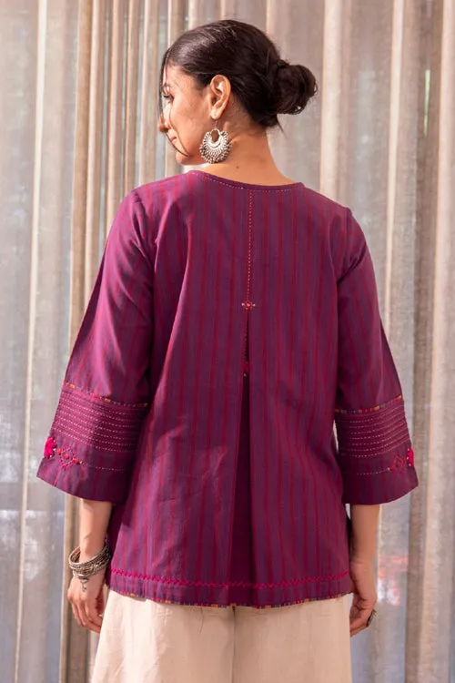 Rangsutra Haveli Soof Violet Hand Embroidered Flared Top