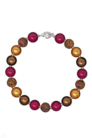 Raspberry Rose Rhinestone Bubblegum Necklace