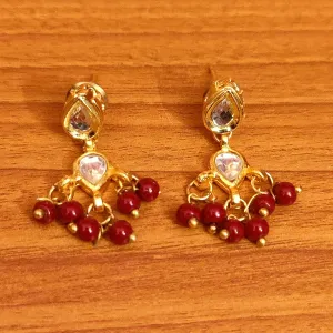 RED PEAR SHAPED KUNDAN POLKI EARIINGS