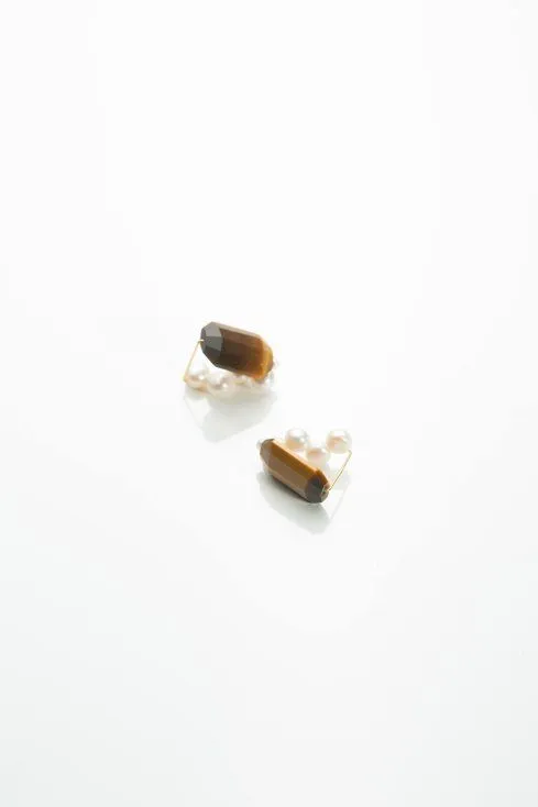 Reversible ear clips Tiger Eye