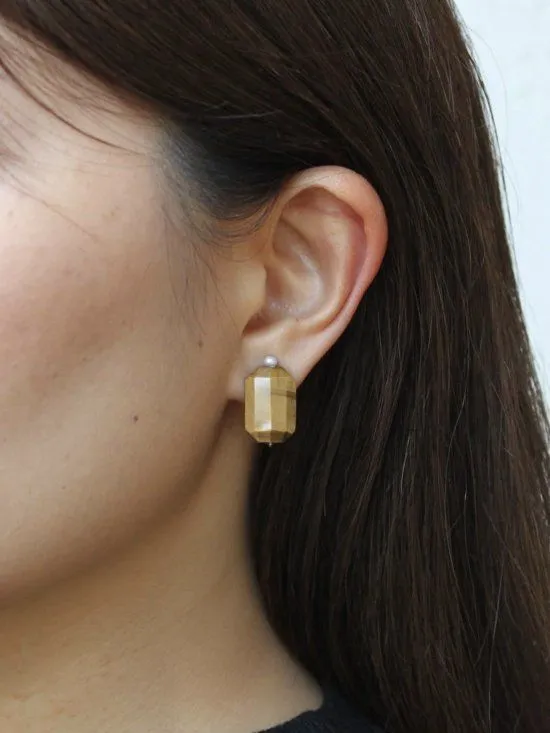 Reversible ear clips Tiger Eye