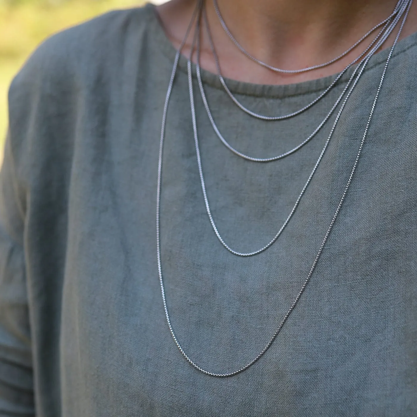 Rhodium Plated Silver Rounded Box Chain - 30"