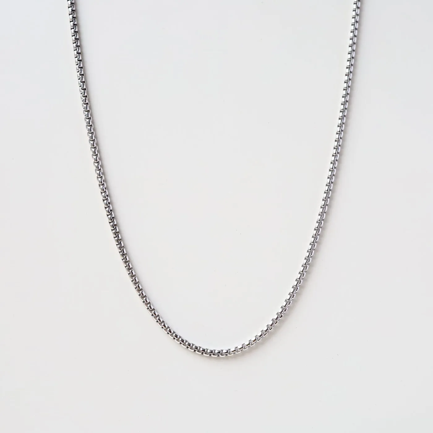 Rhodium Plated Silver Rounded Box Chain - 30"