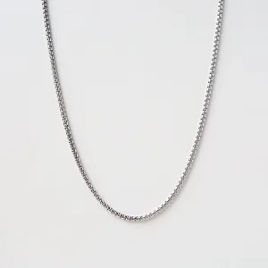 Rhodium Plated Silver Rounded Box Chain - 30"