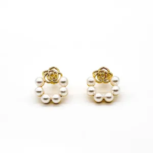 ROMALI 18k Gold-Plated Rose and Pearl Hoop Earrings