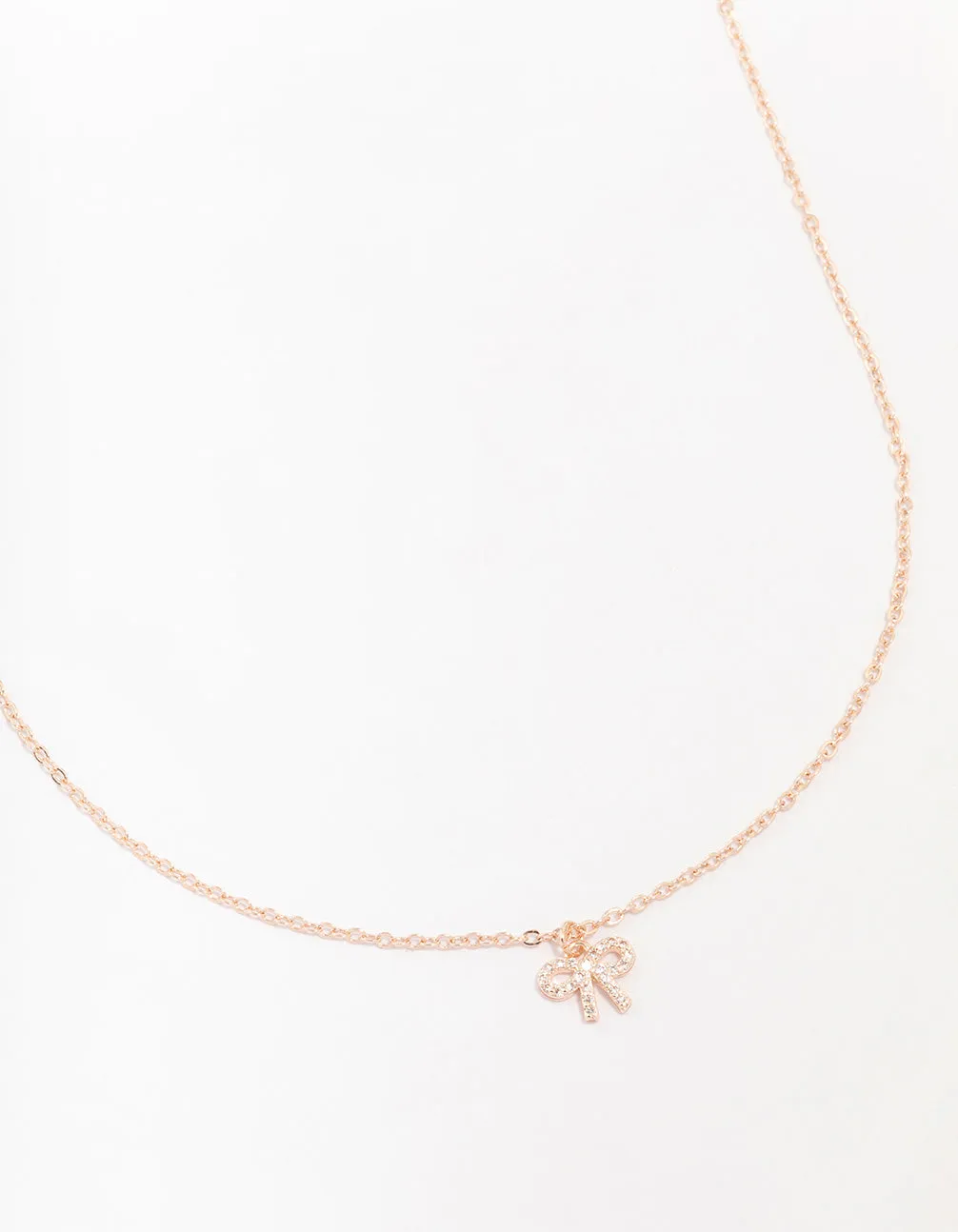 Rose Gold Cubic Zirconia Diamante Bow Pendant Necklace