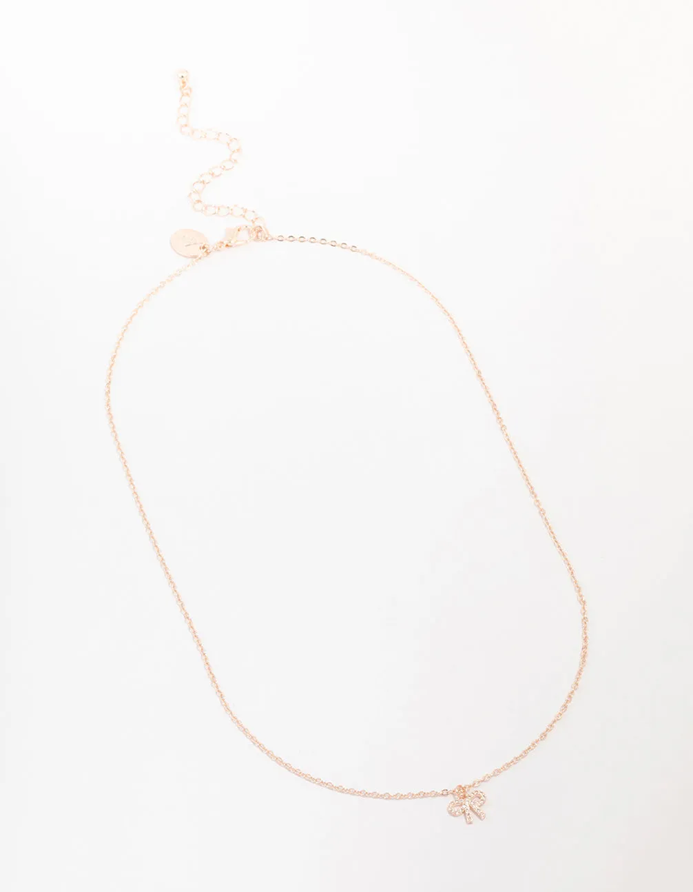 Rose Gold Cubic Zirconia Diamante Bow Pendant Necklace