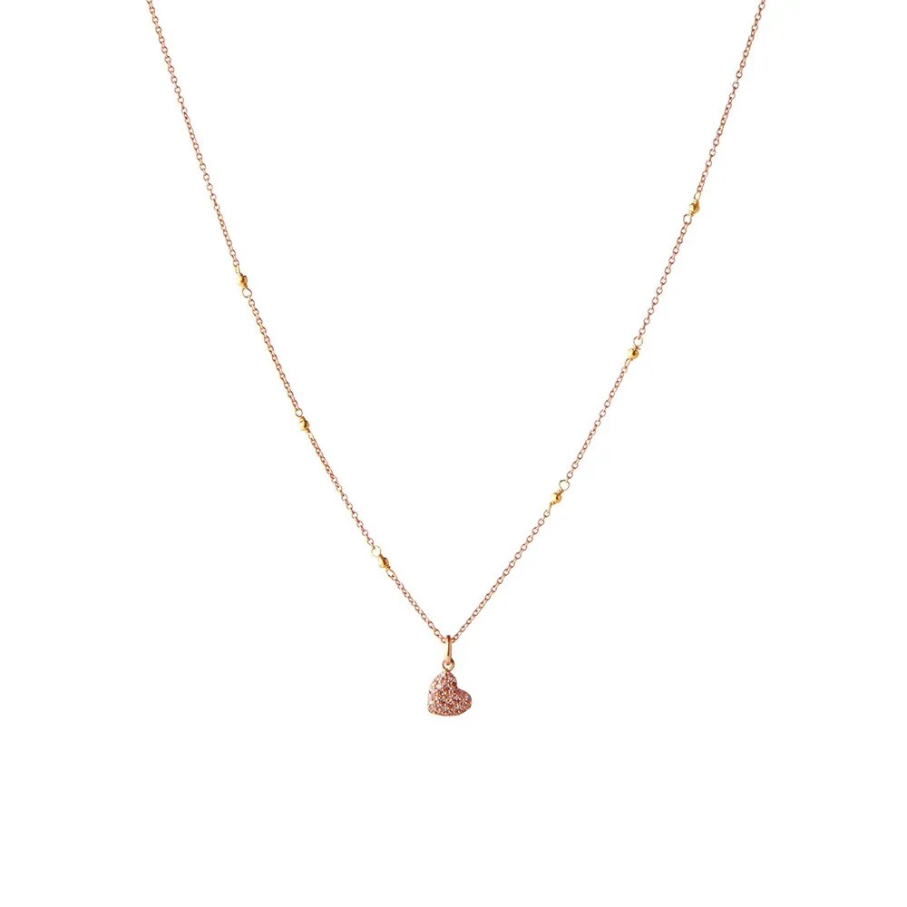 Rose Gold Diamond-Encrusted Heart Necklace