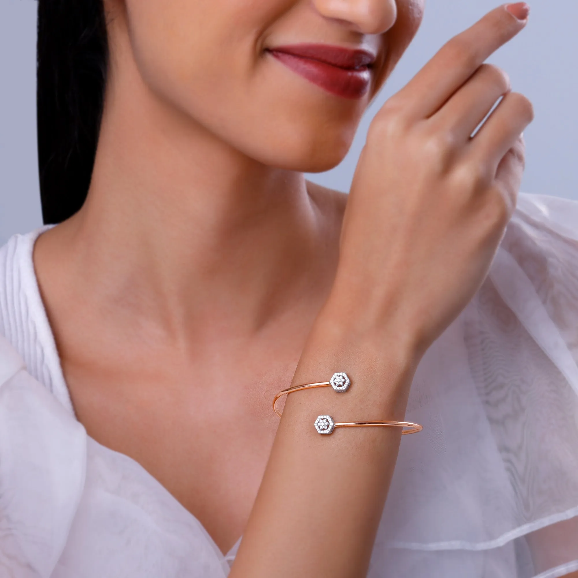 Rose Gold Halo Cuff Diamond Bracelet