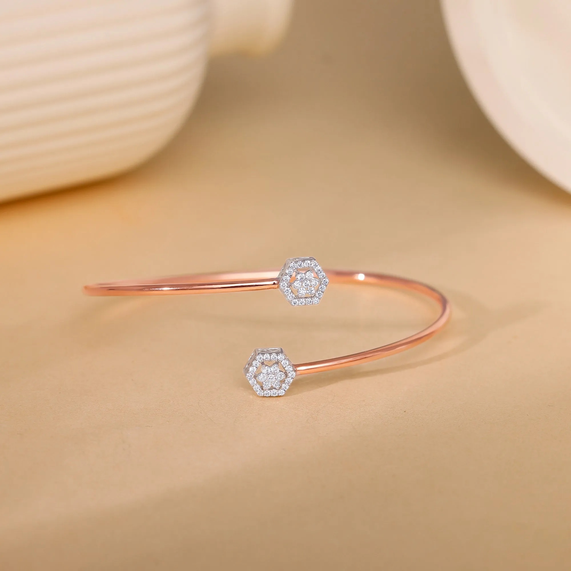 Rose Gold Halo Cuff Diamond Bracelet