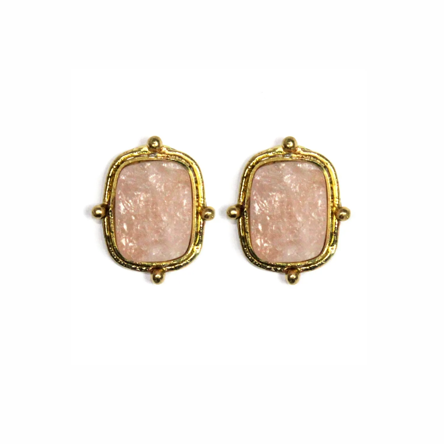 Rose Quartz Semi-Precious Stone Stud Earrings
