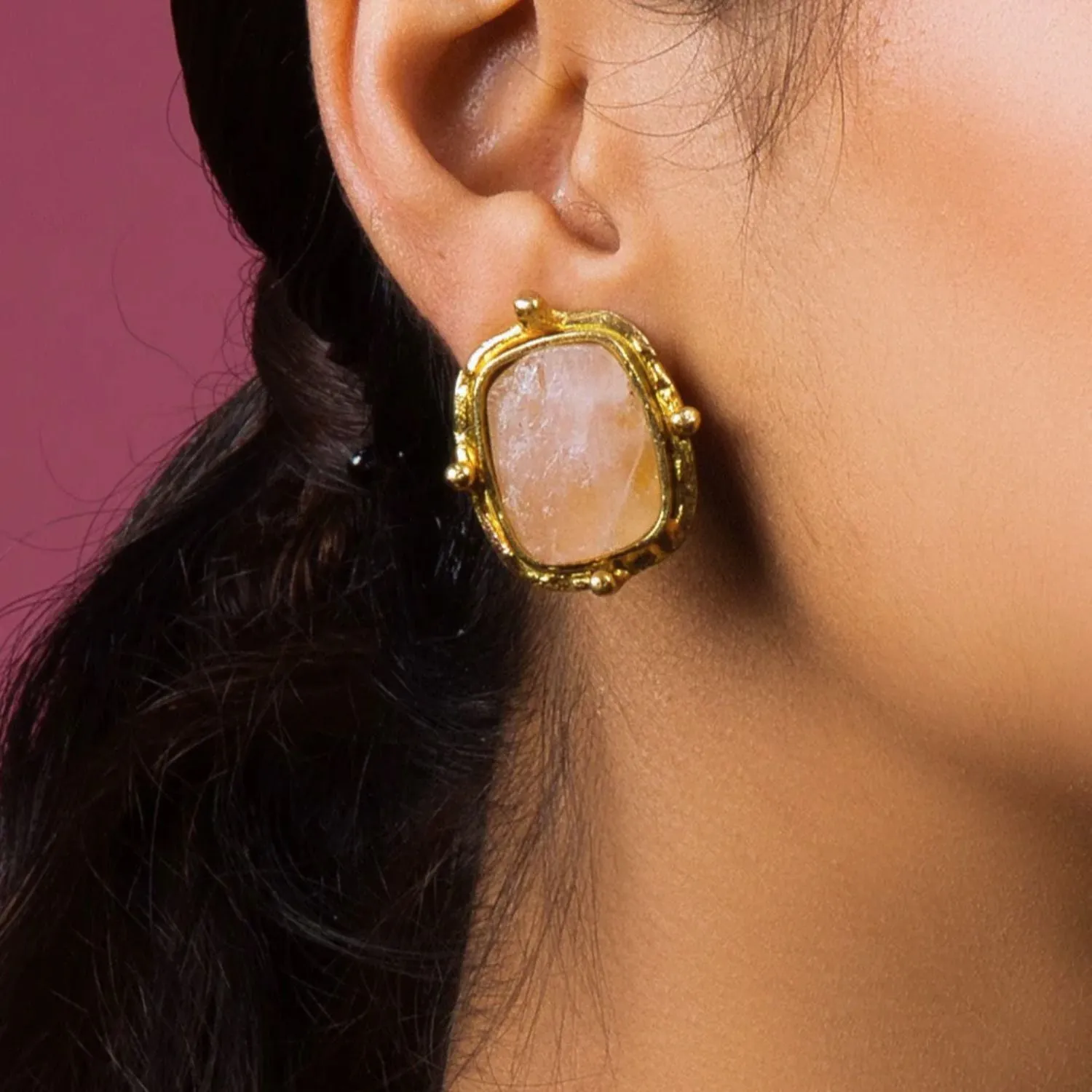 Rose Quartz Semi-Precious Stone Stud Earrings