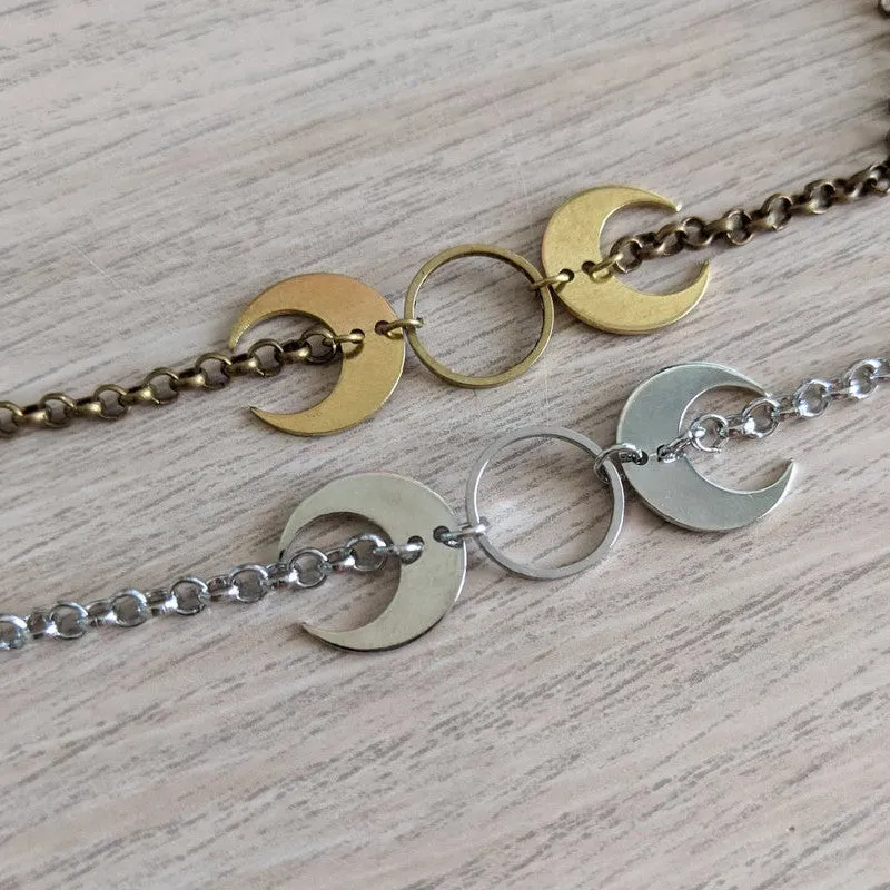 Round Moon Necklace Simple Double Moon Electroplating Men And Women