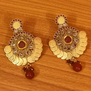 RUBY COLOUR GOLD LOOK GINNI CHANDBALI EARRINGS