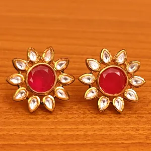 RUBY KUNDAN MEENAKARI GOLD PLATED STUDS