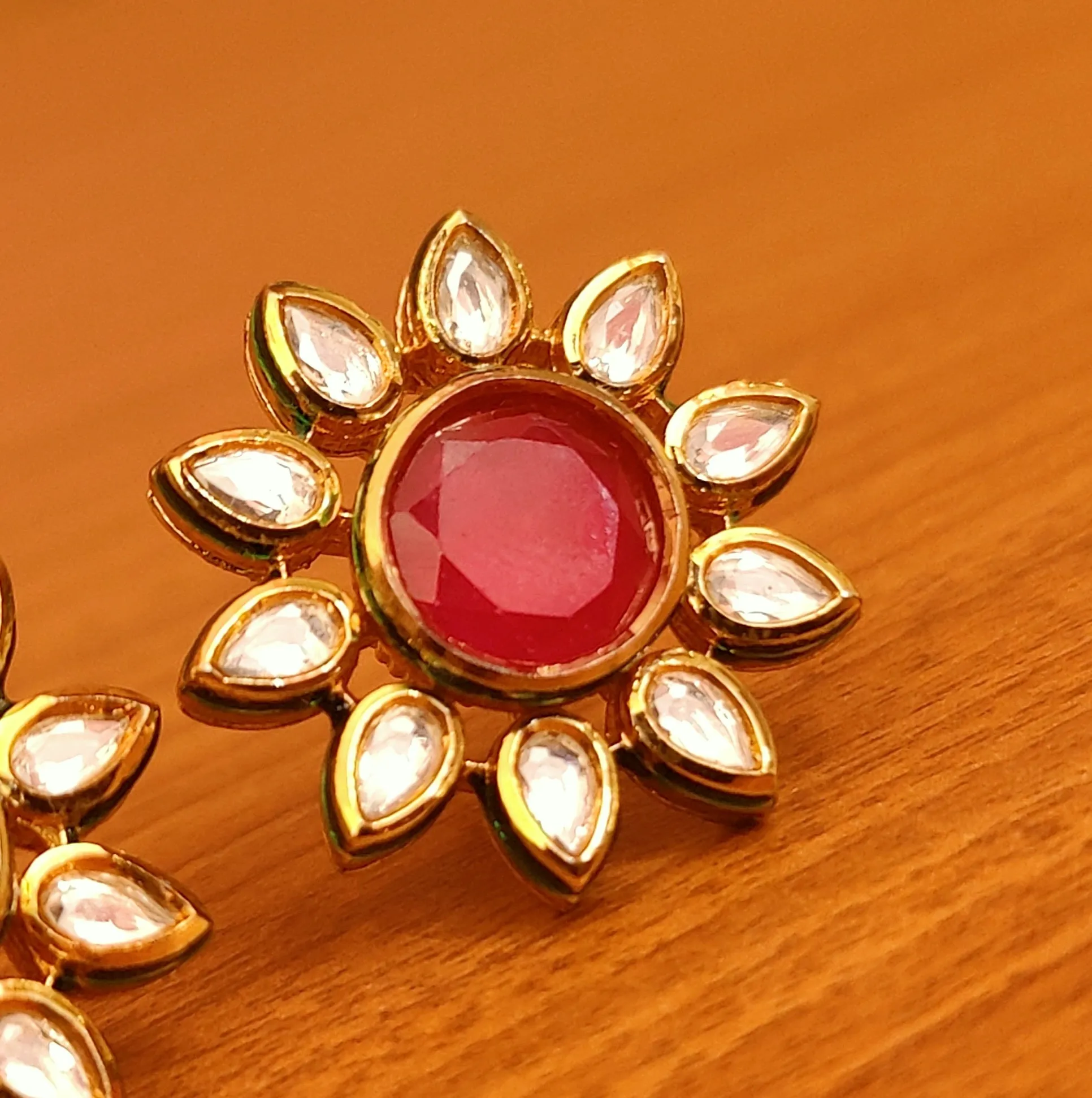 RUBY KUNDAN MEENAKARI GOLD PLATED STUDS
