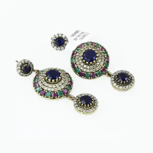 Sapphire Ruby Emerald Earrings 925 Sterling Silver Blue Chandelier Dome Dangle