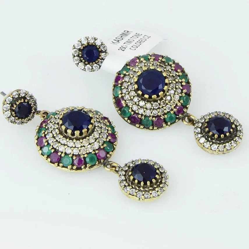 Sapphire Ruby Emerald Earrings 925 Sterling Silver Blue Chandelier Dome Dangle
