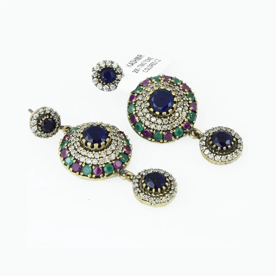 Sapphire Ruby Emerald Earrings 925 Sterling Silver Blue Chandelier Dome Dangle