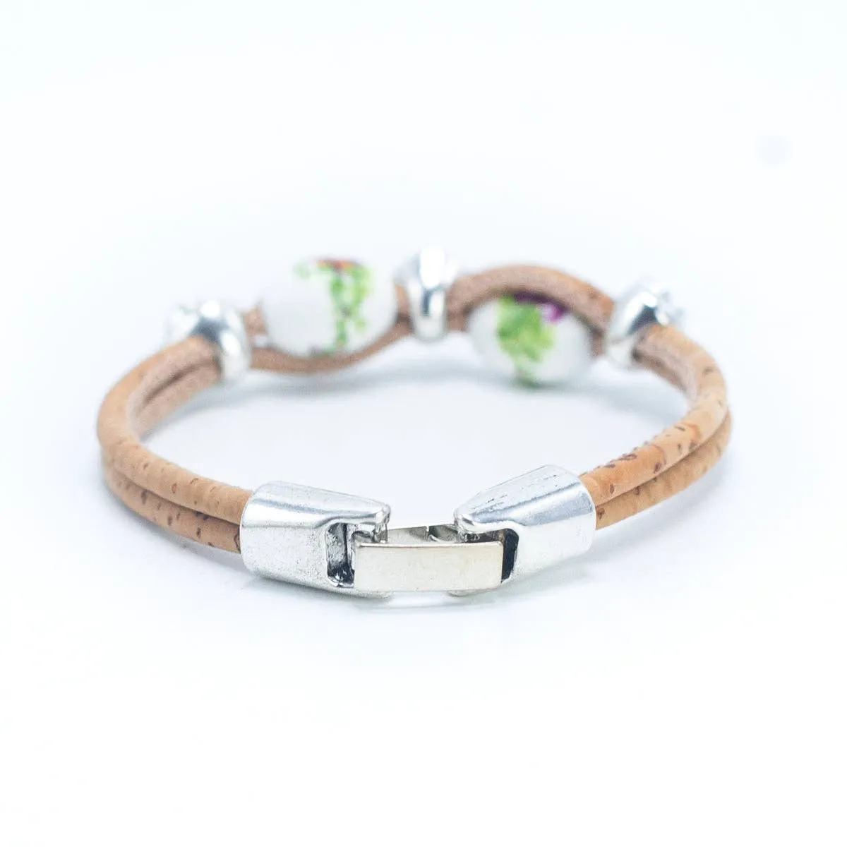 Set of 4: Bohemian Cork & Rose Beaded Bracelets (BR-448-MIX-4)
