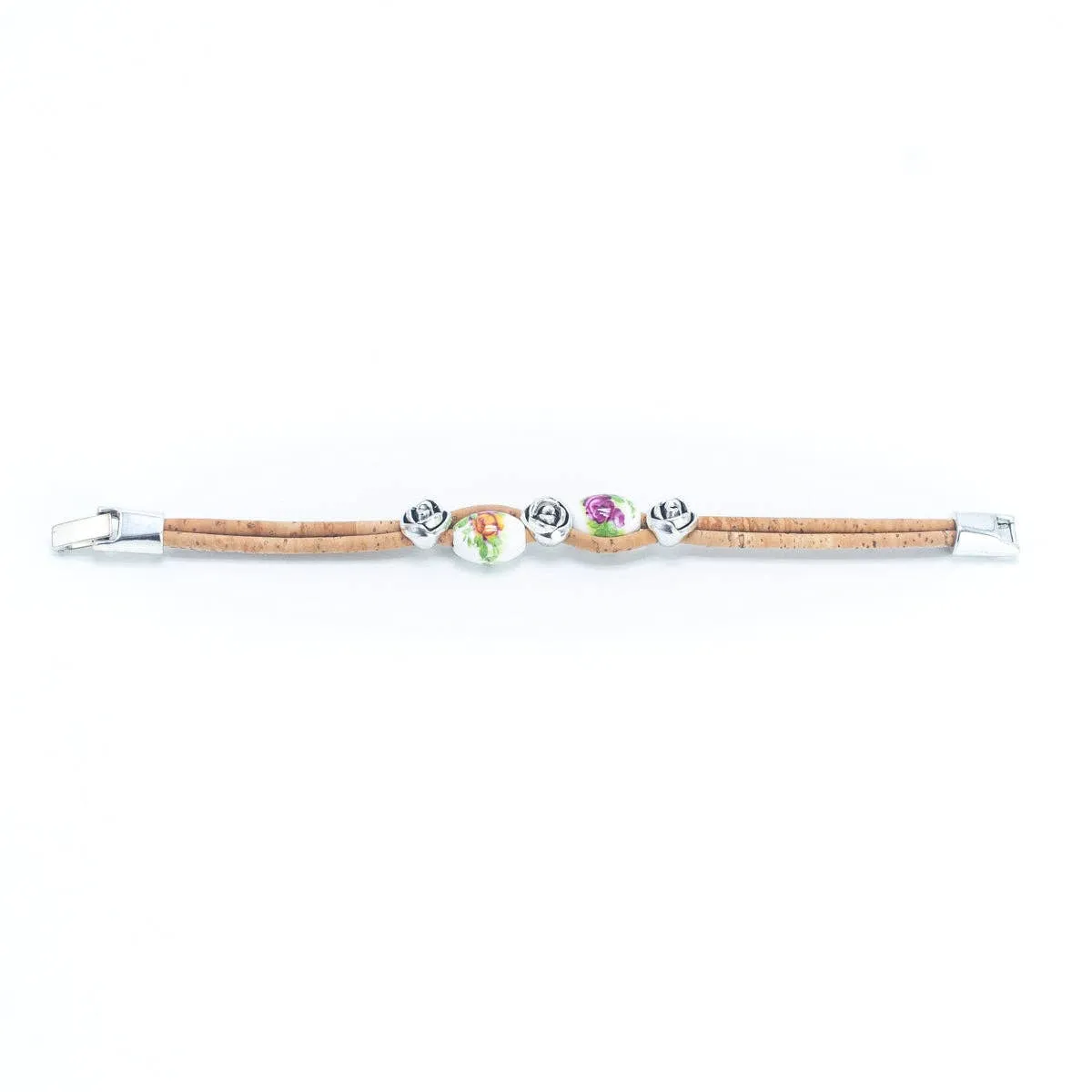 Set of 4: Bohemian Cork & Rose Beaded Bracelets (BR-448-MIX-4)