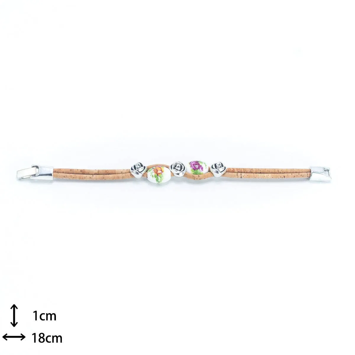 Set of 4: Bohemian Cork & Rose Beaded Bracelets (BR-448-MIX-4)