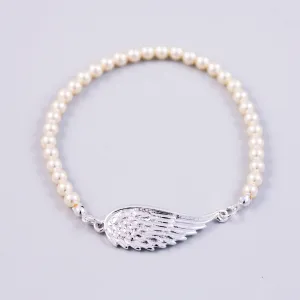 Silver Angel Wing & Cream Pearl Bridal Bracelet