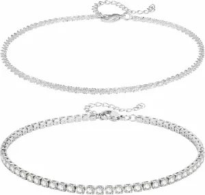 Silver Ankle Bracelets for Women Dainty Layered Waterproof Silver Anklets for Women Adjustable Cute Womens Anklet Set Sparkly Chain Rhinestone Anklets Plus Size Beach Feet Jewelry Gift Non Tarnish