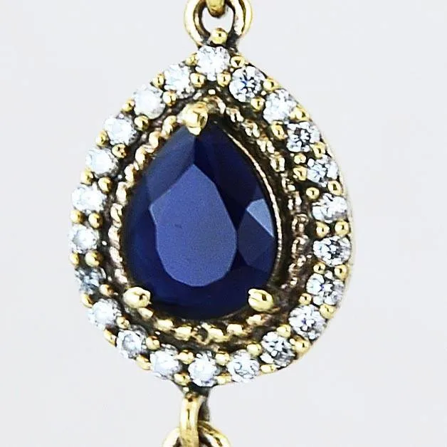 Silver Blue Ottoman Art Deco Vintage Dangle Drop 925 Sterling Earrings Pear