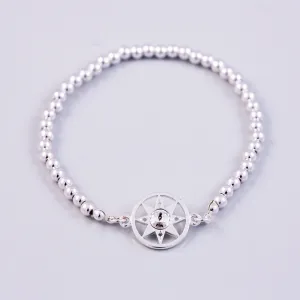 Silver Compass & Metallic Bead Bridal Bracelet