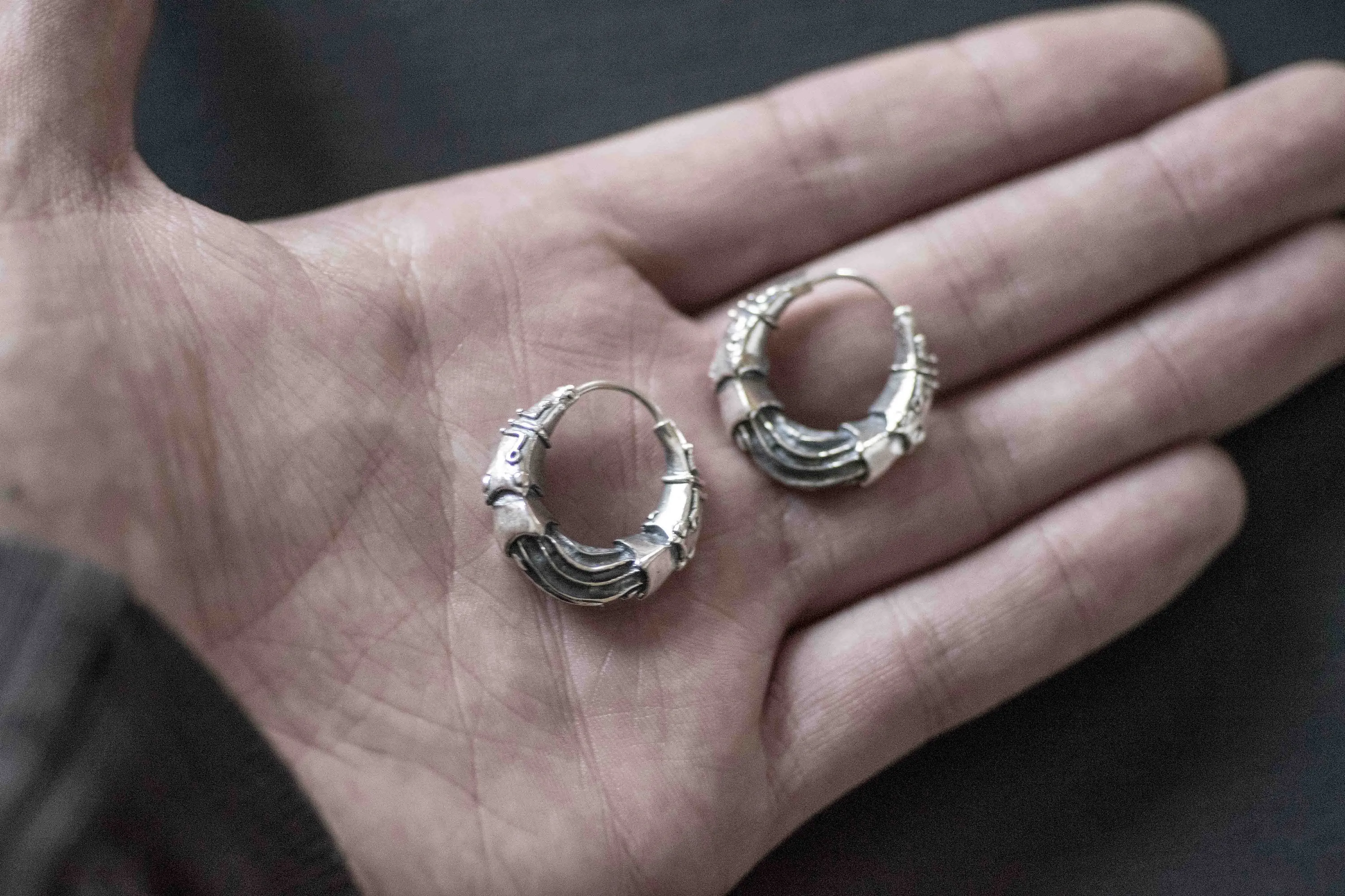 Silver Futuristic Hoop Earrings Cyberpunk Jewelry Unisex Everyday Wear SciFi Inspired Unique Tech Lover Gift