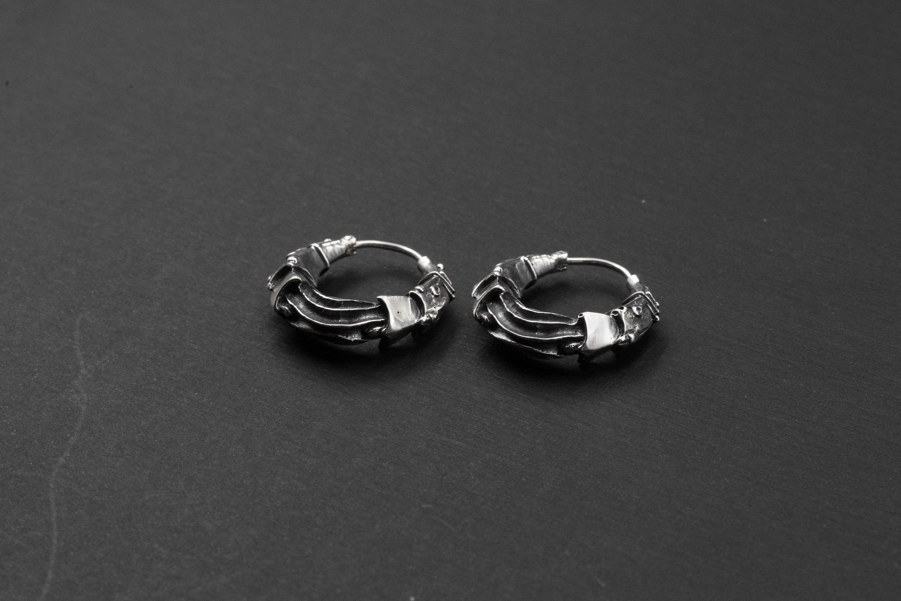 Silver Futuristic Hoop Earrings Cyberpunk Jewelry Unisex Everyday Wear SciFi Inspired Unique Tech Lover Gift