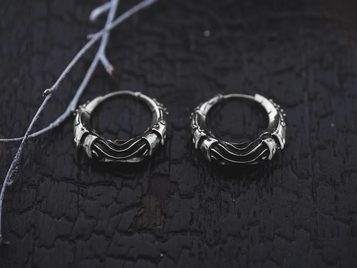 Silver Futuristic Hoop Earrings Cyberpunk Jewelry Unisex Everyday Wear SciFi Inspired Unique Tech Lover Gift