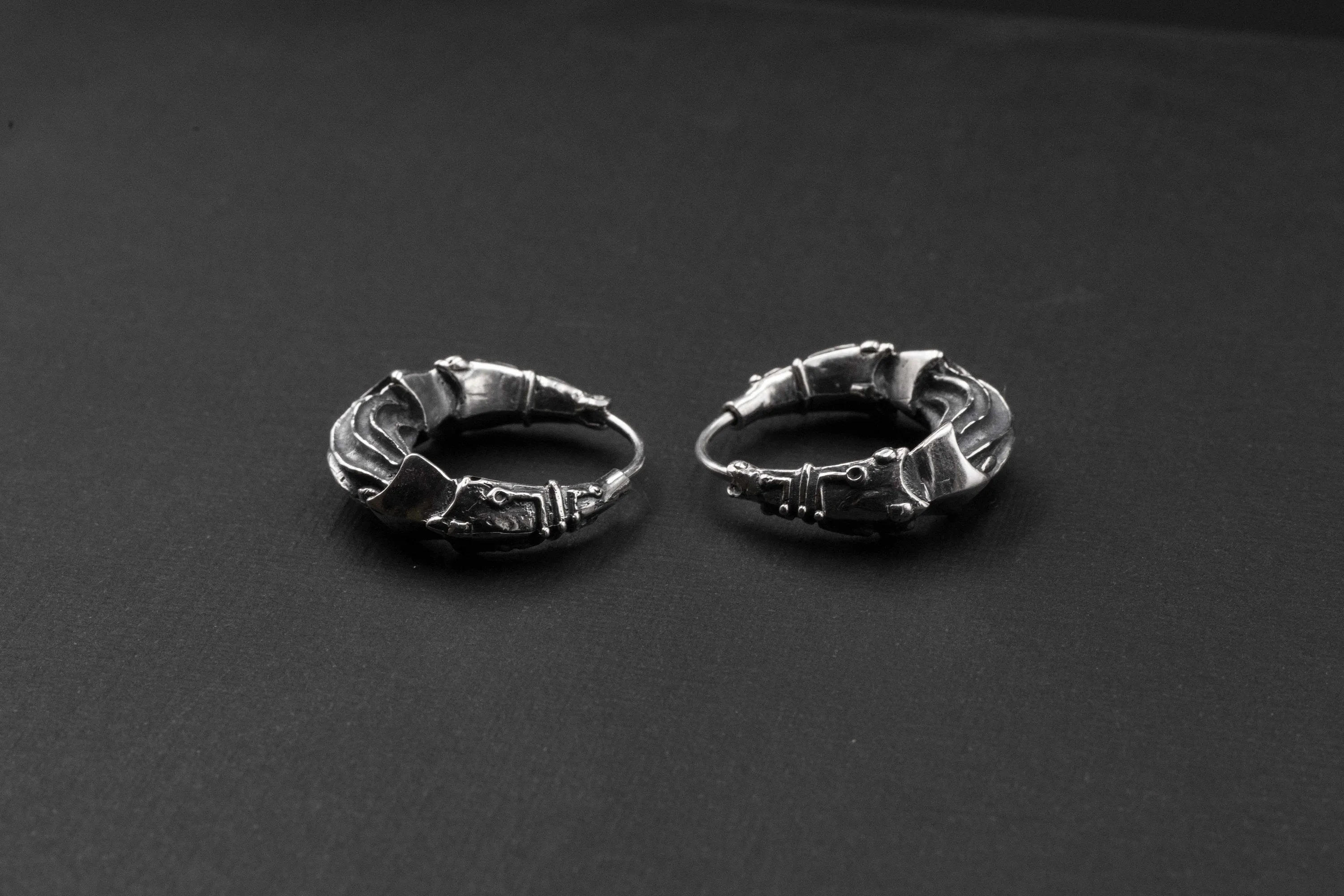 Silver Futuristic Hoop Earrings Cyberpunk Jewelry Unisex Everyday Wear SciFi Inspired Unique Tech Lover Gift
