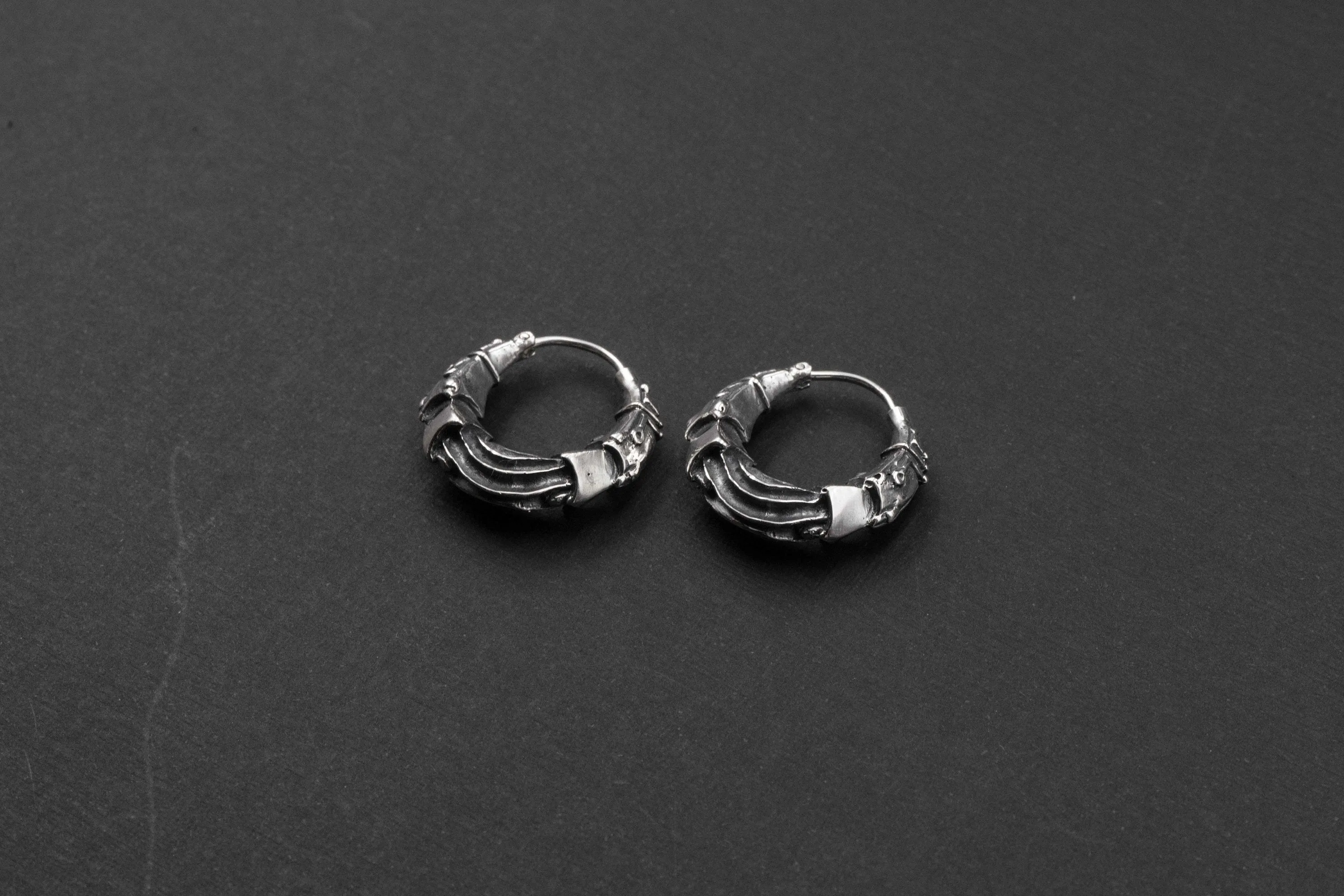 Silver Futuristic Hoop Earrings Cyberpunk Jewelry Unisex Everyday Wear SciFi Inspired Unique Tech Lover Gift