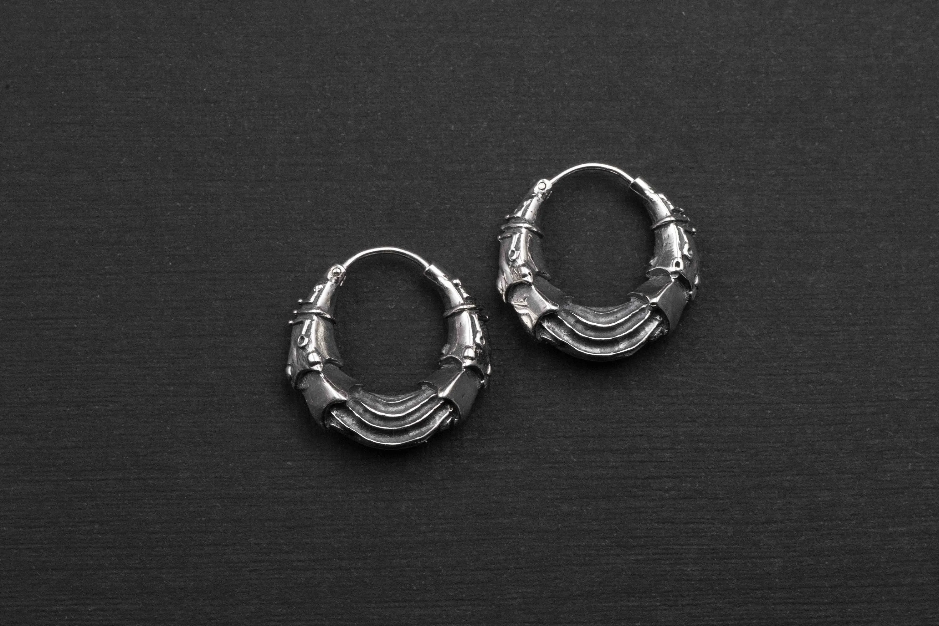 Silver Futuristic Hoop Earrings Cyberpunk Jewelry Unisex Everyday Wear SciFi Inspired Unique Tech Lover Gift